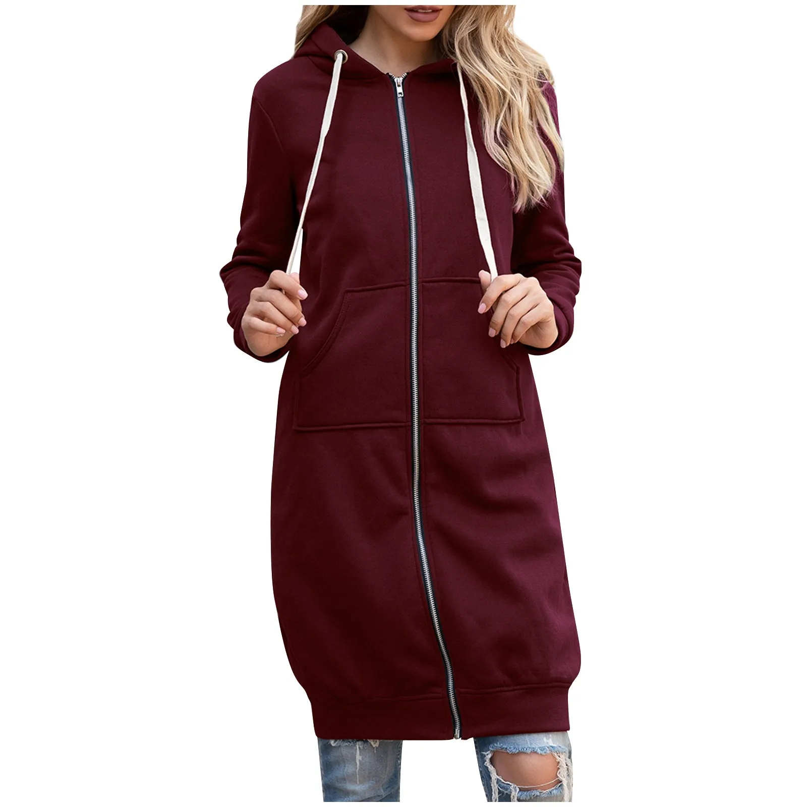 

Fashion Women Casual cardigan Jacket coat Solid color Long Sleeve hooded mid-length coat Slim trench 2020 5xl