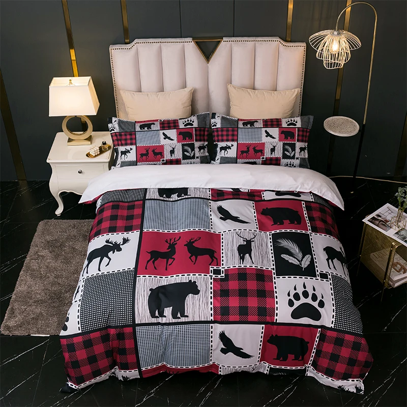 

Bohemia Bedding Set King Size Black Indian Bear Deer Print Duvet Cover for Adults Nordic Bed Cover 3D Quilts Home Bedroom Decor