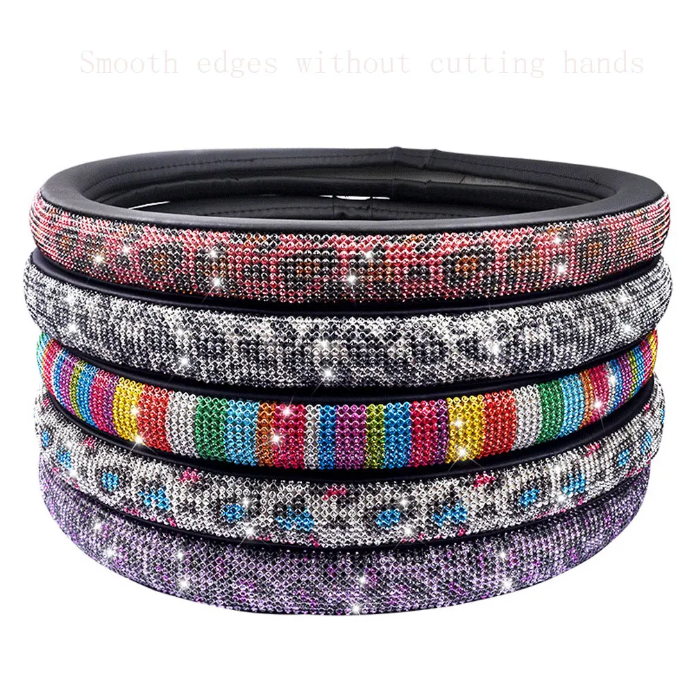 

Shiny Universal Diamond Crystal Car Steering Wheel Cover PU Leather Steering Wheel Cover Car Accessories Box Car Styling