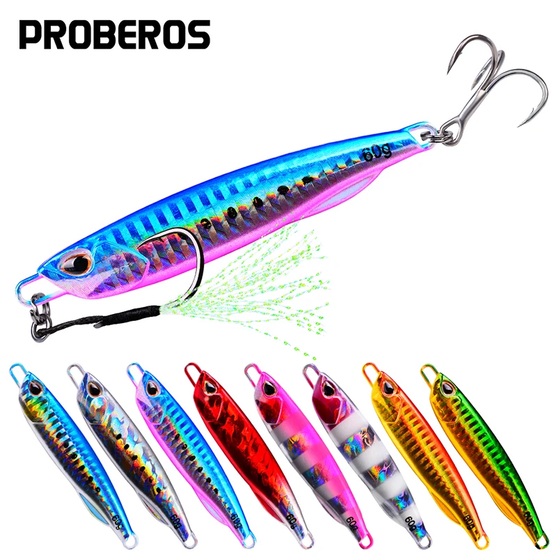 PROBEROS 1 шт. берег литье джиг 10g 20g 30g 40g 50g 60g металлический крючковый лов ложка