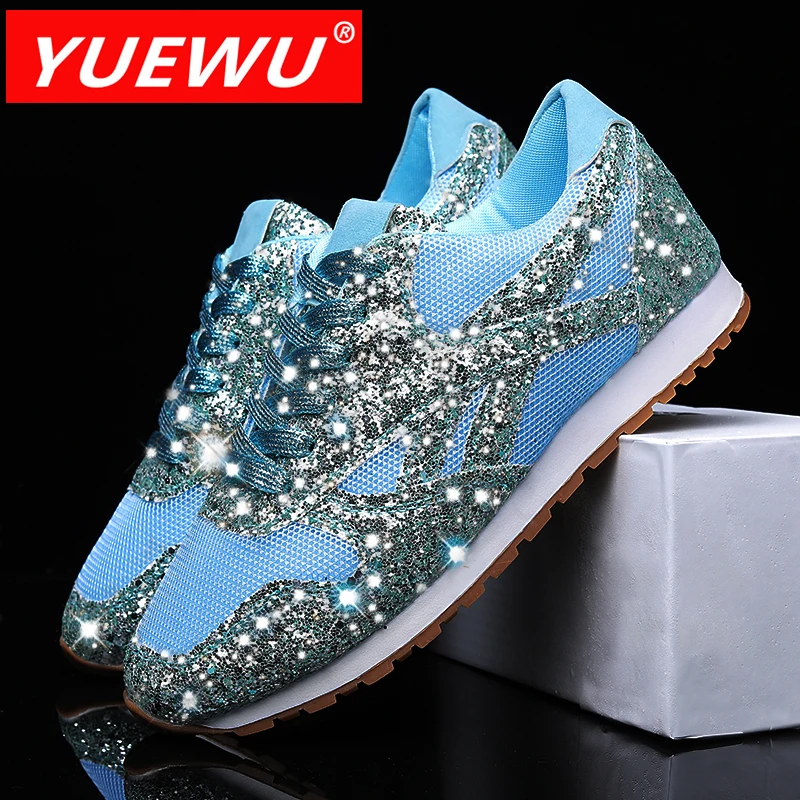 

YUEWU Women Casual Shoes Fashion Breathable Walking Lace Up Sneakers Women 2021 Tenis Feminino Crystal Shining Flat