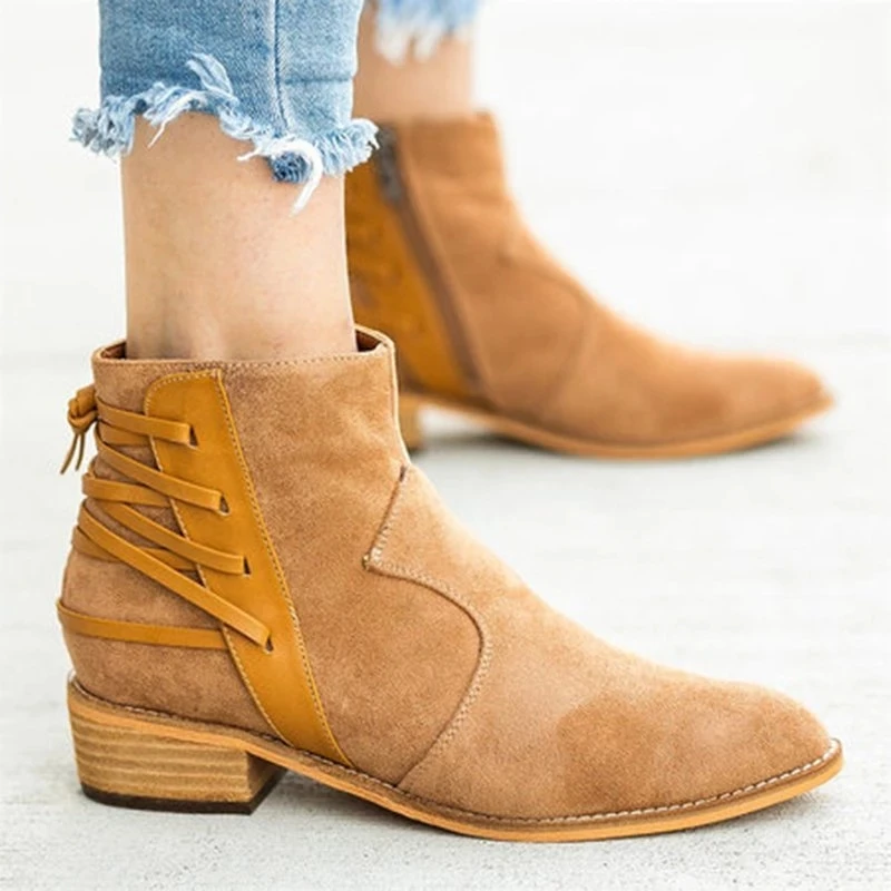 2019 Women Boots Autumn Winter Chunky Heel Pointy Toe Leather Short Ankle Pumps Boot Sandals Plus Size Female Shoes | Обувь