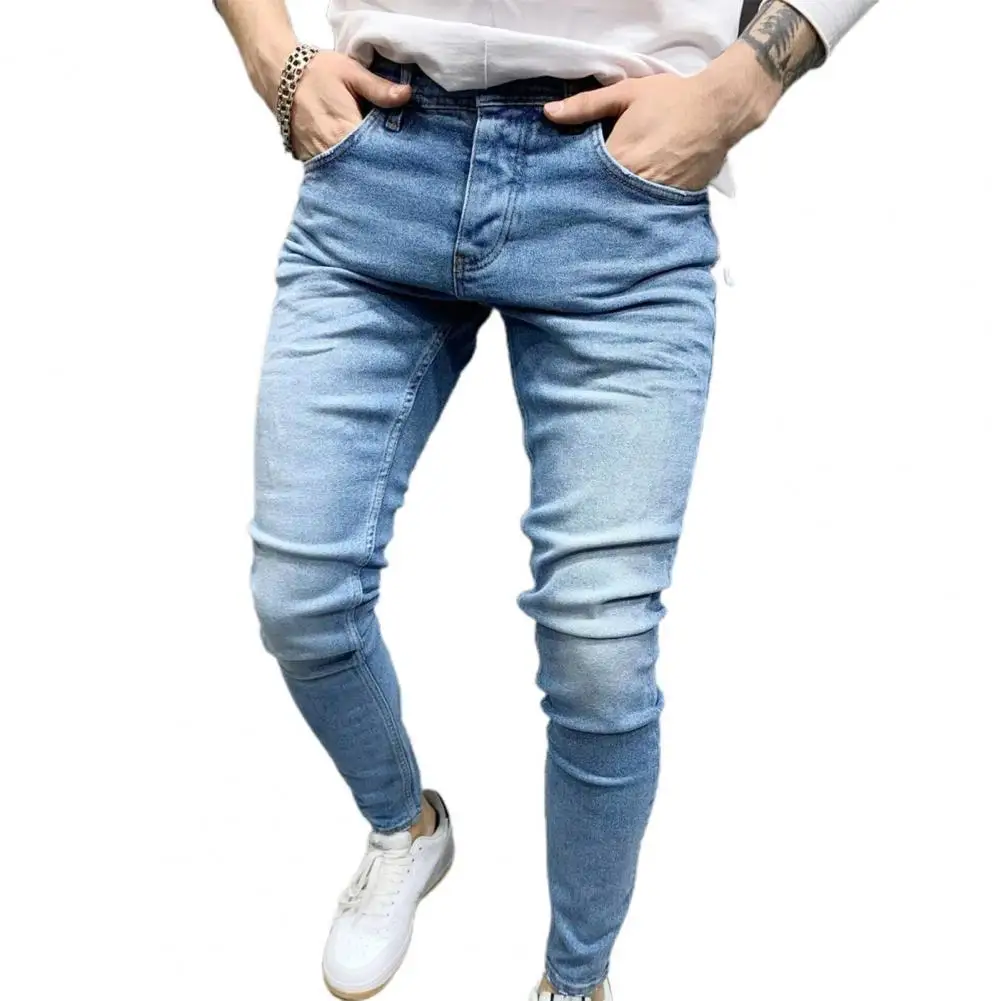 

Summer Men Jeans Solid Color Stretchy Mid Waist Multi Pockets Zipper Fly Denim Pants Plus Size pantalon homme джинсы для мужчин