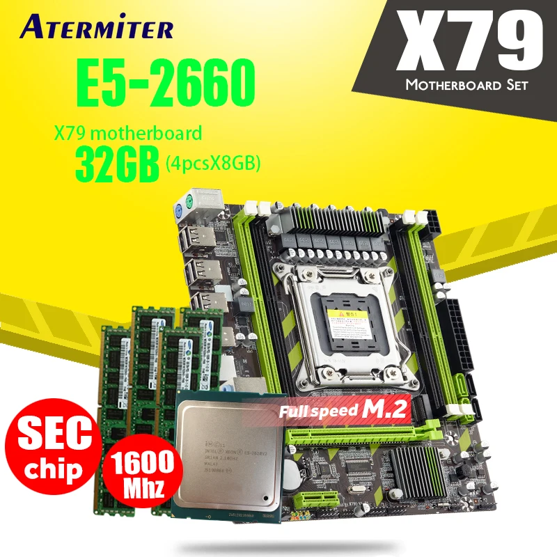 Материнская плата Atermiter X79 X79G LGA2011 mini ATX combos E5 2660 C2 SR0KK CPU 4 шт. x 8 ГБ = 32 DDR3 RAM 1600 МГц PC3