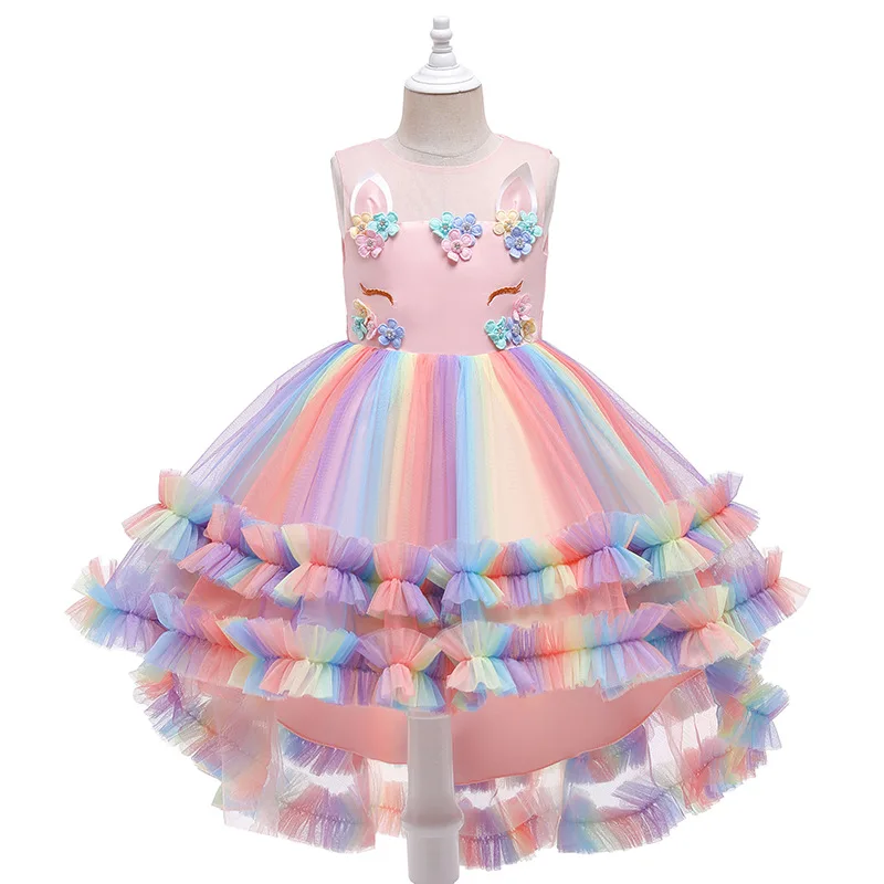 Prom Dress For Girls Carnival Costume Princess Dresses Unicorn Rainbow Elegant Children Birthday Wedding 3 to 12 Y | Детская одежда и