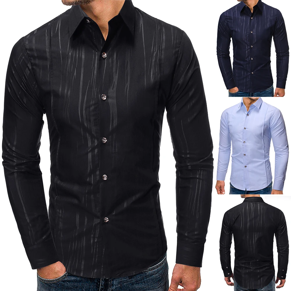Мужские рубашки Новое поступление Мужская Облегающая рубашка с текстурным