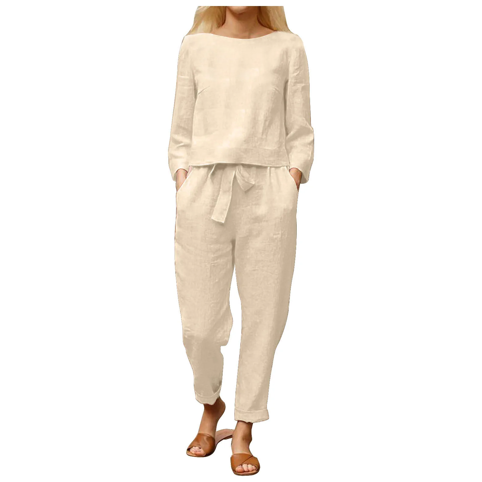 Модный повседневный женский комплект одежды однотонный костюм с длинным рукавом