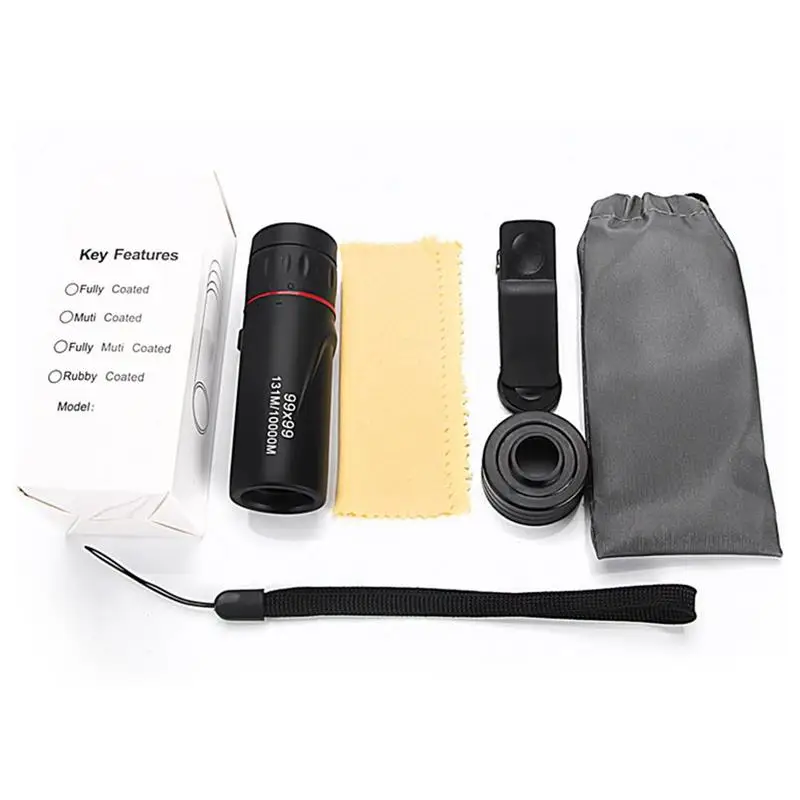 

99x99 Monocular Telescope Compact Retractable Zoom Waterproof Bak4 Professional High Definition Glass With Phone Clip for Travel