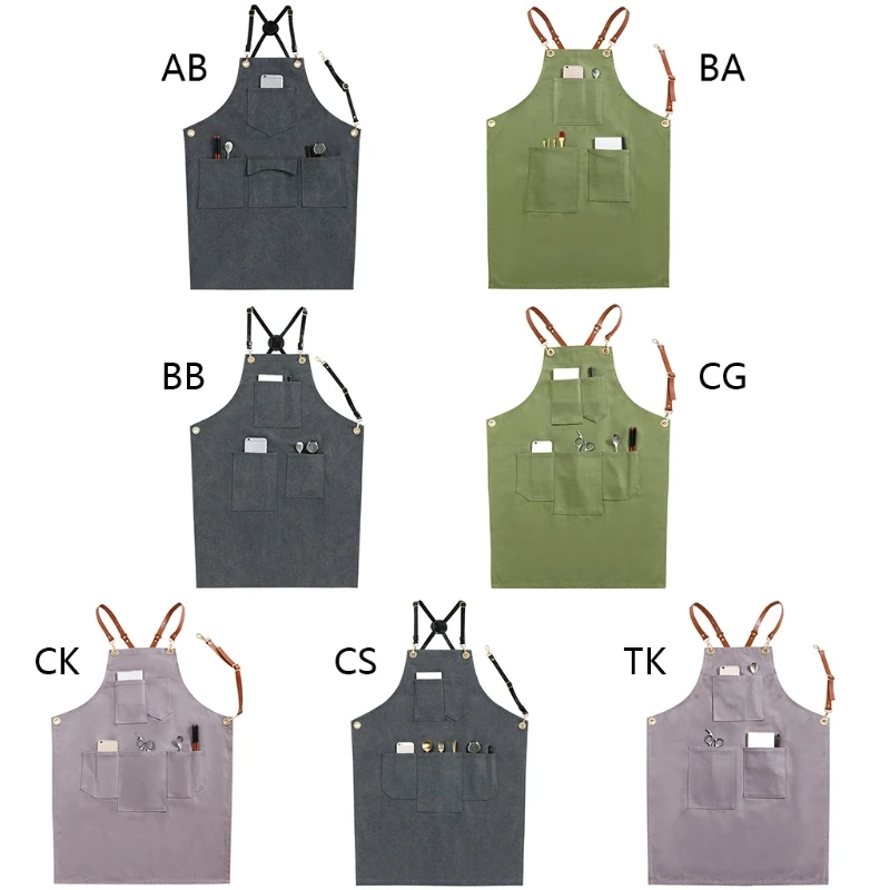 

Повседневные холщовые Кухонные фартуки для женщин и мужчин, фартуки для шеф-повара с карманами, устойчивые к капли, рабочие фартуки для грил...