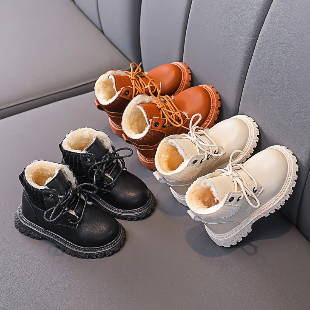 

Children's Short Boots British Style Leather Boots Kids Flat Shoes Vintage