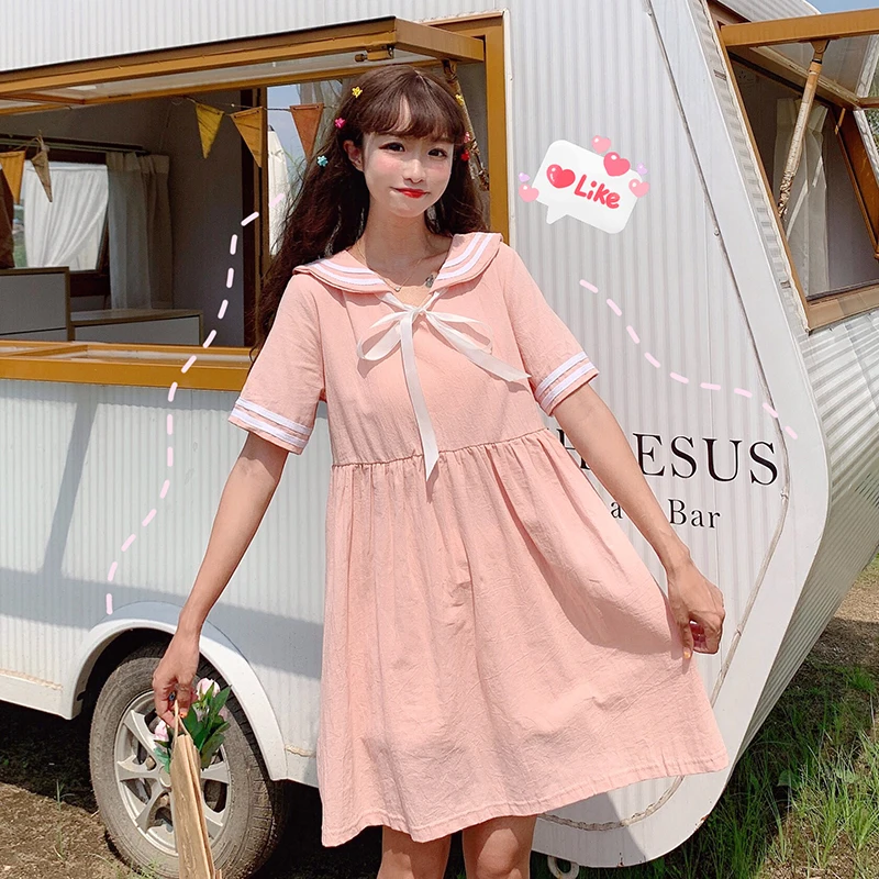 Женское платье с коротким рукавом свободное винтажное в японском стиле и