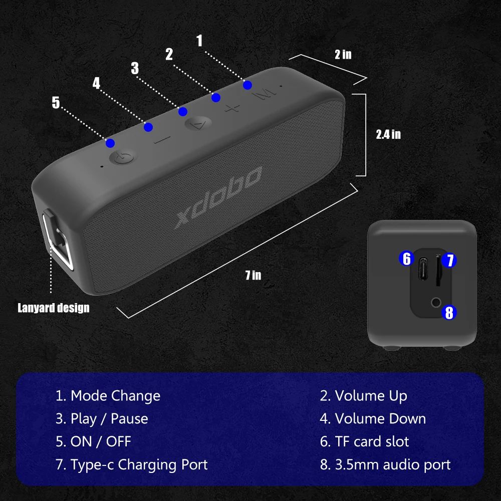 WING2020 Portable Bluetooth Speaker Box Audio Home IPX7 Outdoor Waterproof Bass Wireless Mini Metal Music Player Subwoofer | Электроника