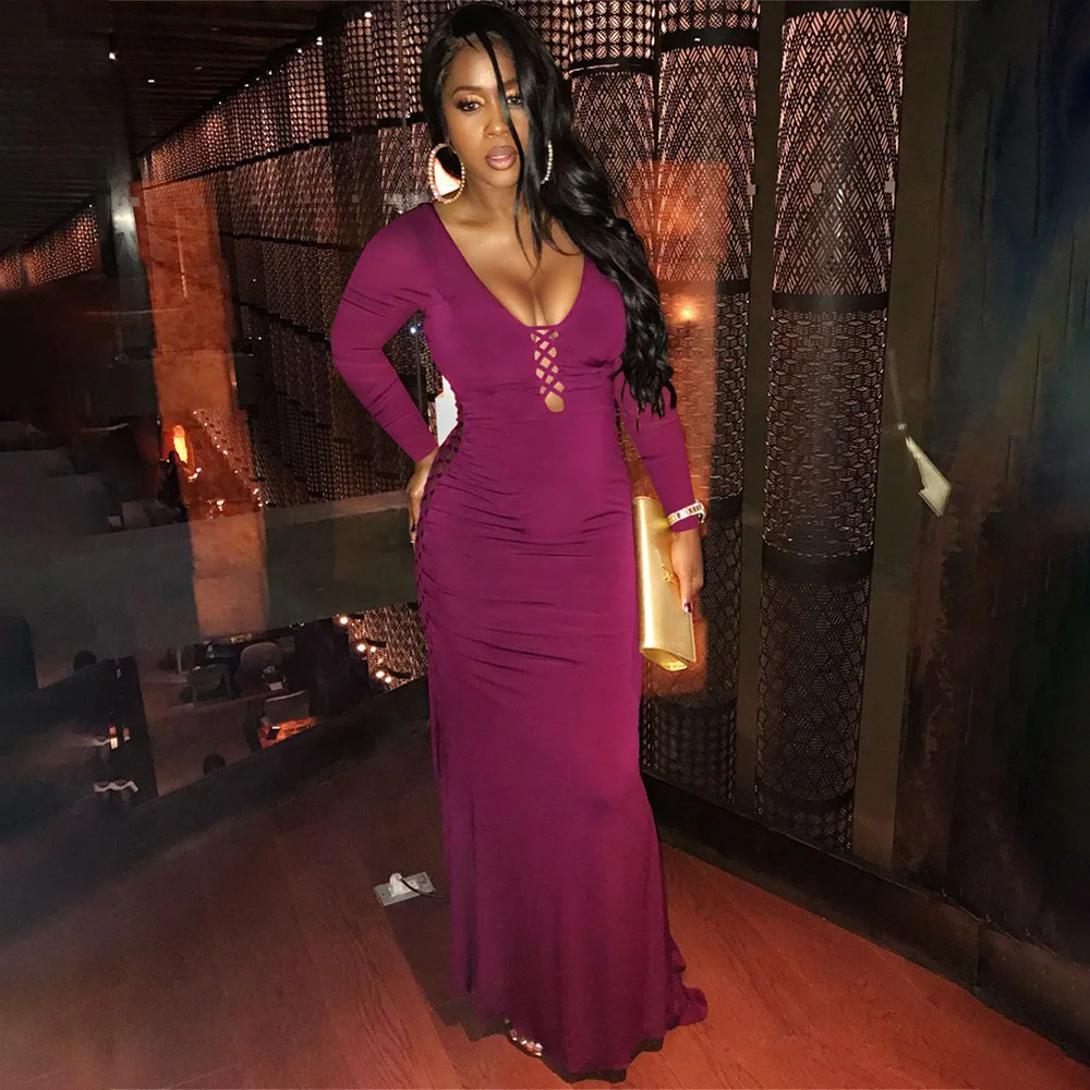 

Women's Autumn Dress Fashion Trend Banquet Commuter Style Solid Color Long Sleeves Braided Sexy Hollow Fishtail Halter Dresses