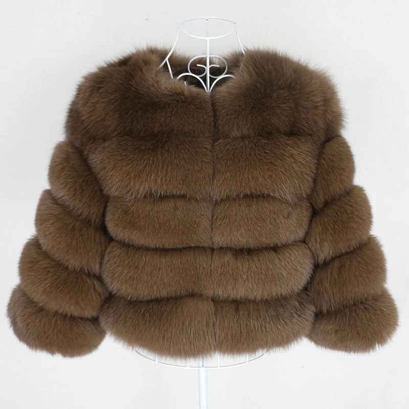 

Vogue New Winter Jacket Women Real Fur Coat Natural Big Fluffy Fox Fur Outerwear Streetwear Thick Warm Three Quarter Sleeve
