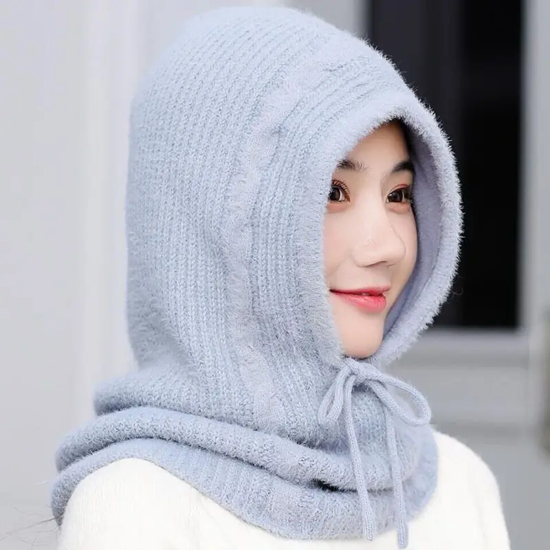 Зимние шерстяные вязанные шарф и шапка набор бини женский шарф Skullies Beanies шапки для женщин шапка s Gorras Bonnet маска цельная шапка - Цвет: Серый