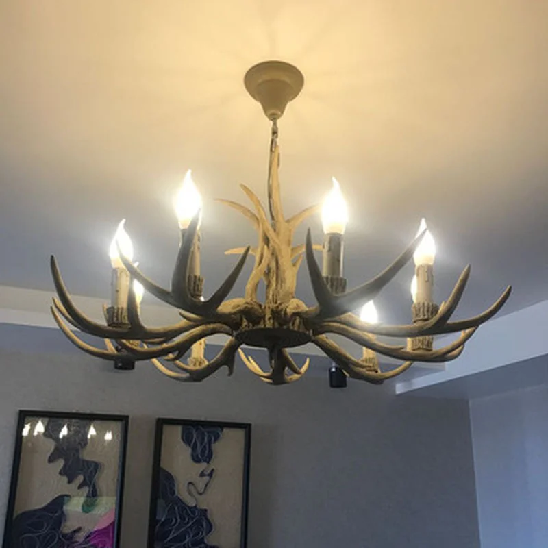 Европейская страна свеча рог люстра потолочные светильники s ретро смола олень