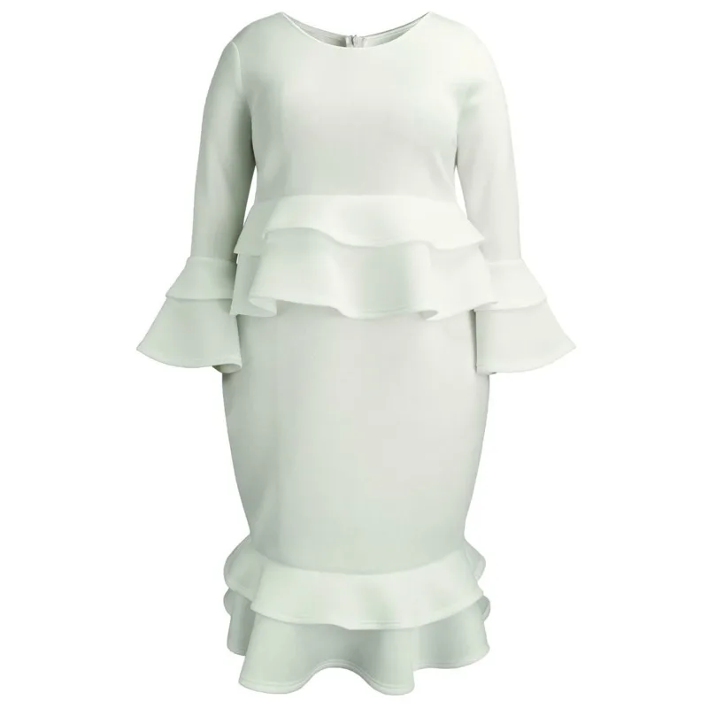 Белые элегантные женские африканские платья 2020 с круглым вырезом и оборками