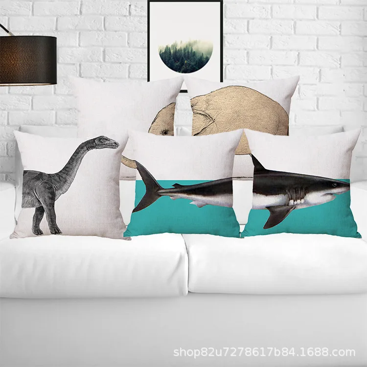 

Animal Split Pattern Shark Linen Pillowcase 45x45cm Plush Home Decoration Living Room Sofa Plush Pillowcase