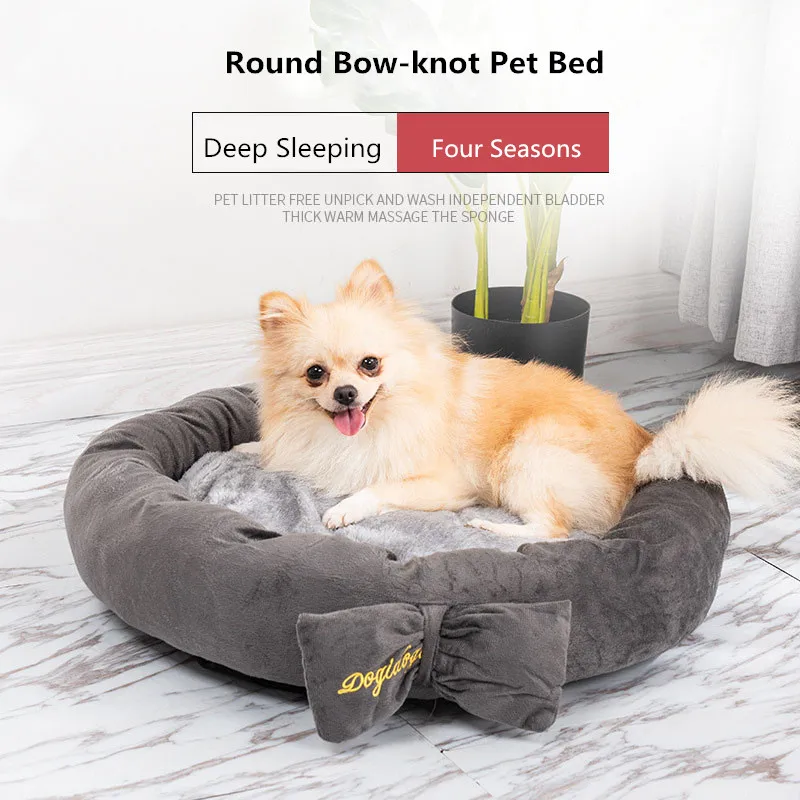 Милый галстук-бабочка дизайн круглая кровать для собаки коврики кошка щенок
