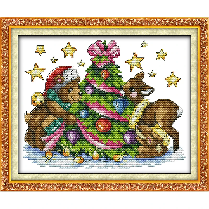 

Everlasting Love Teddy In Christmas Ecological Cotton Chinese Cross Stitch Kits Counted Stamped 11CT New Year Sales Promotions