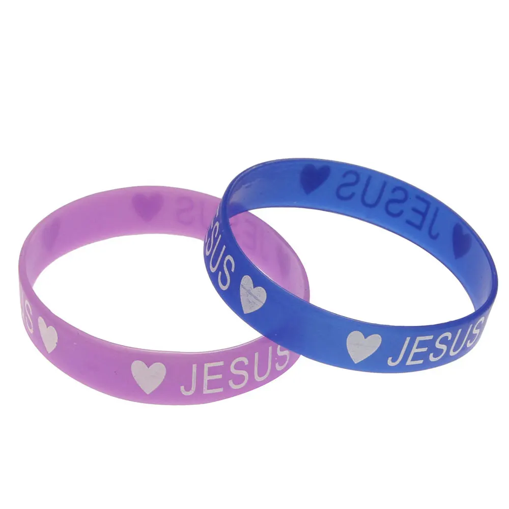 Силиконовый браслет для печати Love Heart Jesus 10 шт. разноцветные кремниевые браслеты