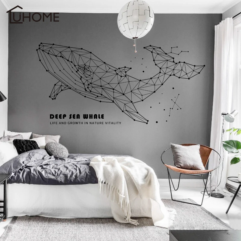 Черные Геометрические Животные, наклейки на стену, ПВХ, сделай сам, Кит, медуза, слон, лось, настенные наклейки для гостиной, спальни, украшение