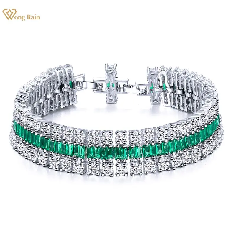 

Wong Rain Vintage 100% 925 Sterling Silver Created Moissanite Emerald Gemstone Bangle Charm Bracelets Fine Jewelry Wholesale