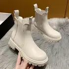 Ботильоны женские эластичные, Повседневные высокие кожаные ботинки челси с круглым носком, на устойчивом каблуке, белые