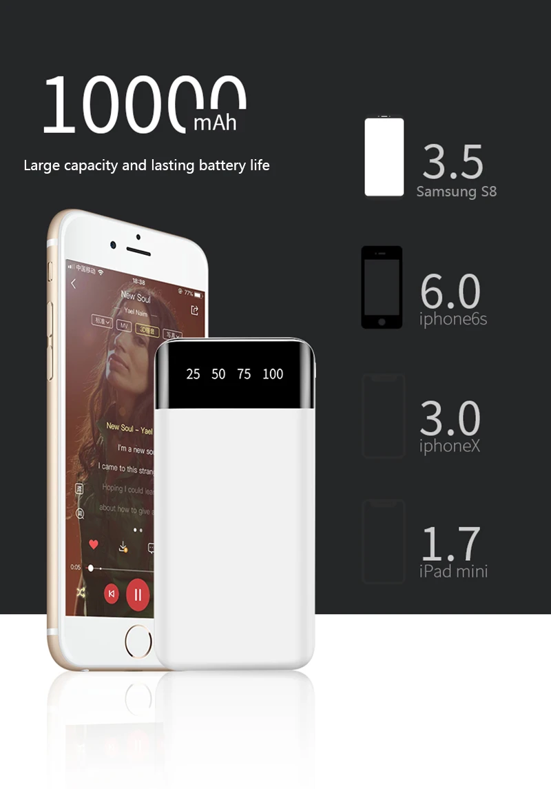 Внешний аккумулятор 10000 мАч для Xiaomi Mi 2 USB внешний аккумулятор портативное зарядное устройство Внешний аккумулятор повербанк для iPhone samsung huawei