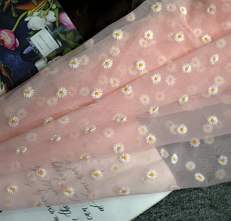 150 см сетчатая ткань с вышивкой и маргаритками занавеска сделай сам для детской