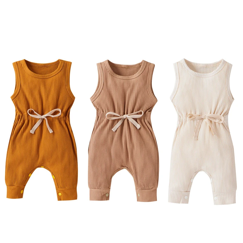 

Lioraitiin 0-18M Romper Newborn Infant Baby Boys Girls Cotton Rib Sleeveless Solid Band Jumpsuit Toddler Soft Clothes Outfits