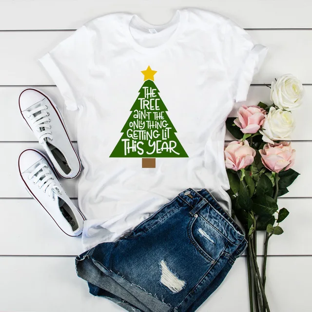 

Рубашка с рождественской елкой, рождественские футболки с Санта-Клаусом, оленем, снеговиком, мультяшный принт 2022, модная футболка для празд...