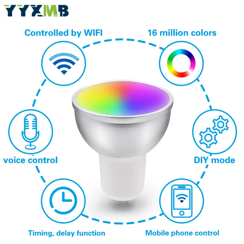 Умная Светодиодная лампа с Wi-Fi MR16 GU10 GU5.3 RGBCW поддержка ECHO/Google Home/IFTTT дистанционное