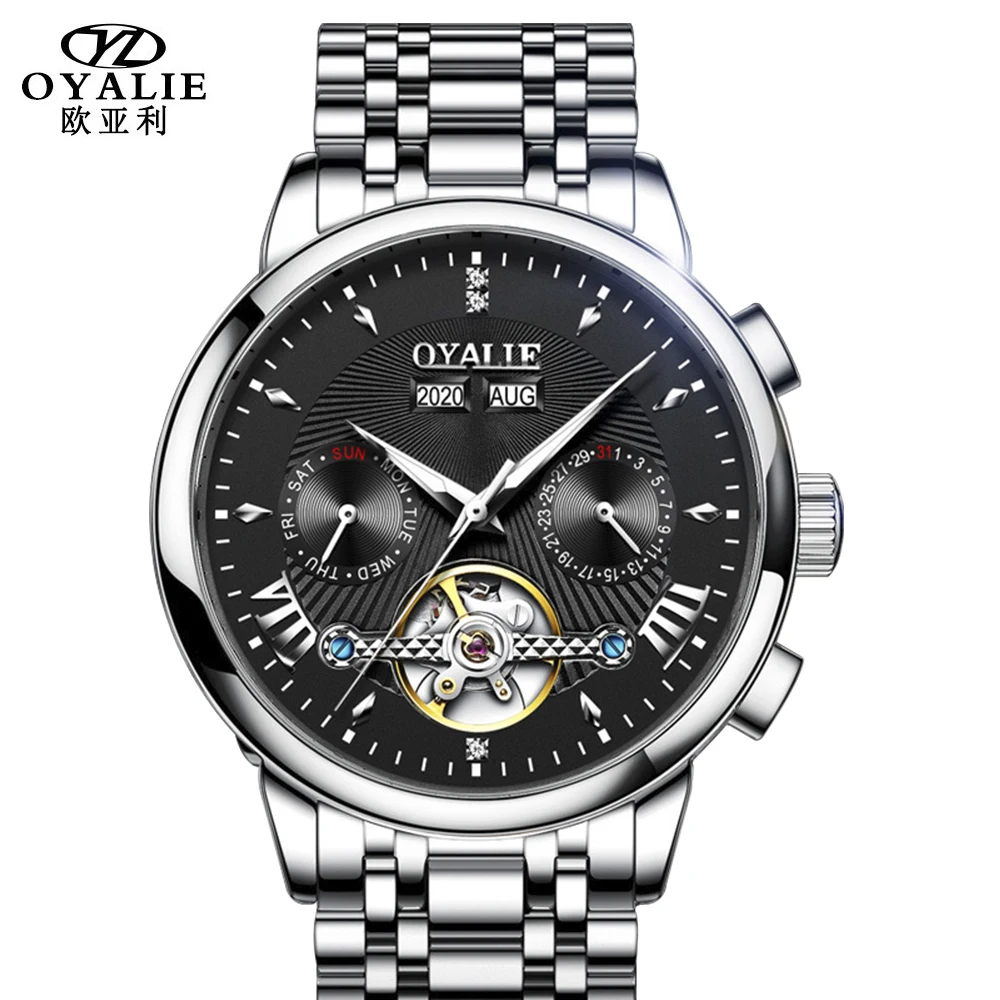 

OYALIE Men Mechanical Fahsion Wristwatch Stainless Steel Watch Top Brand Sapphire Glass Men Watches reloj hombre