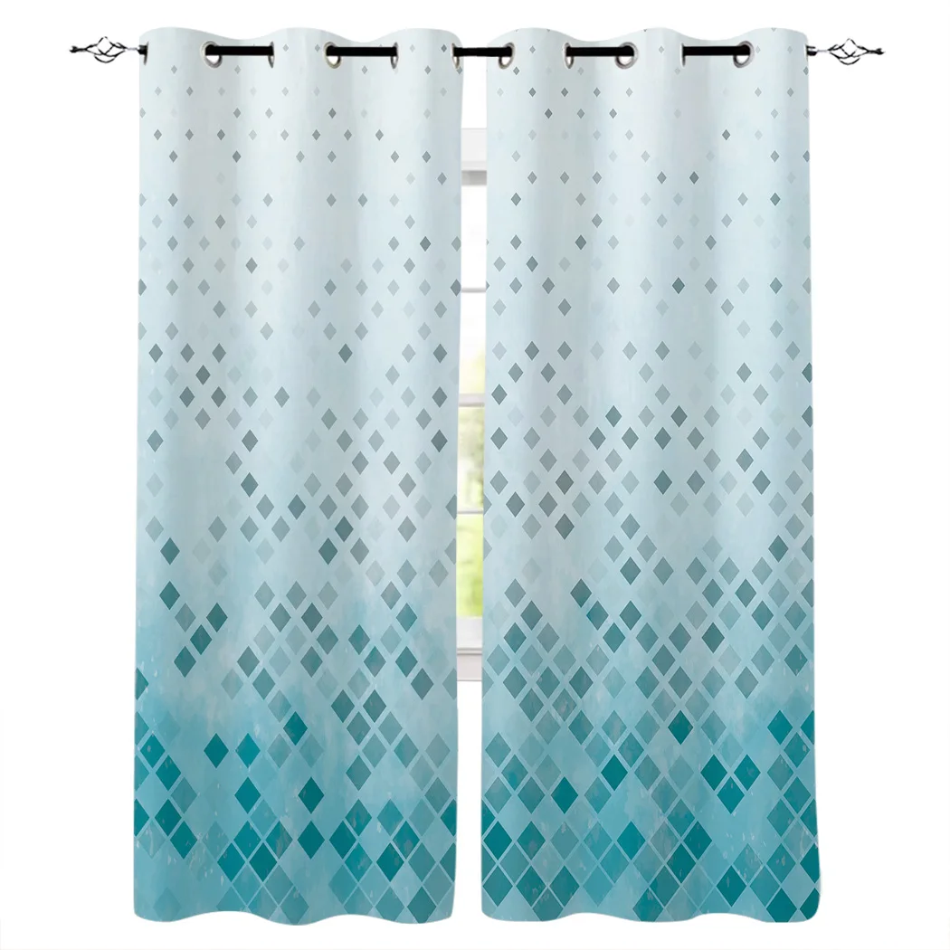Геометрические голубые прямоугольные градиентные мозаичные оконные шторы