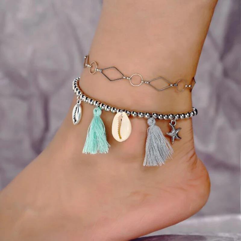 2 шт./лот модные геометрические ножные браслеты для женщин простые бусы цепочка