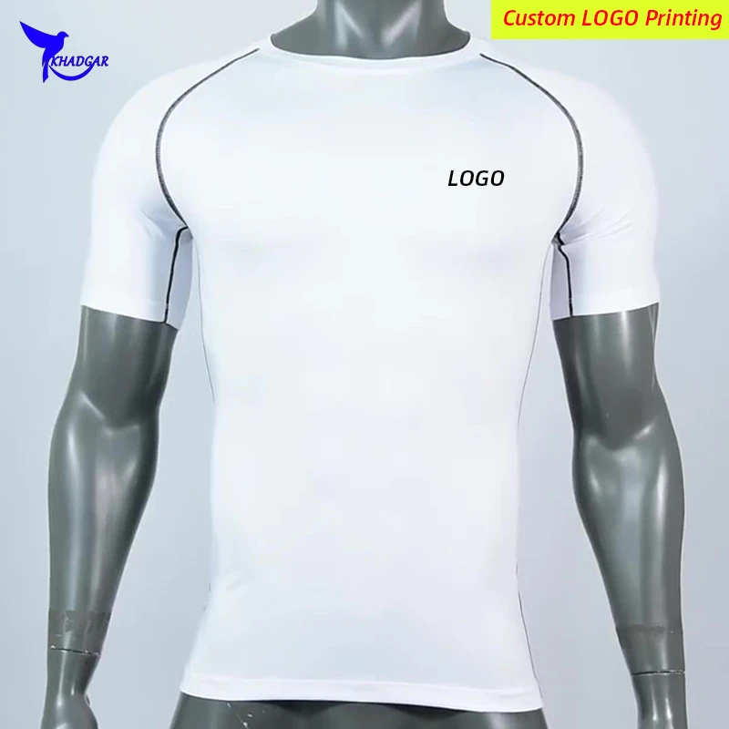

Breathable Sports Short Sleeve Running T Shirt Men Custom LOGO Training Tops Quick Dry Elastic Exercise Fitness Gym Sportswear