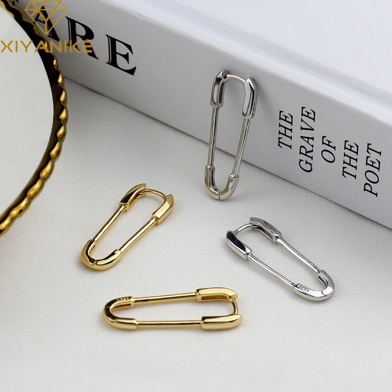 

XIYANIKE Silver Color New Paper Clip Hoop Earrings Creative Trend Fashion Accessories Small Pin Ear Buckles Gorgeous GIft