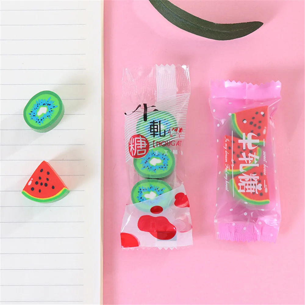 3 шт./компл. милый мини-арбуз киви ластики кавайные Канцтовары милые детские