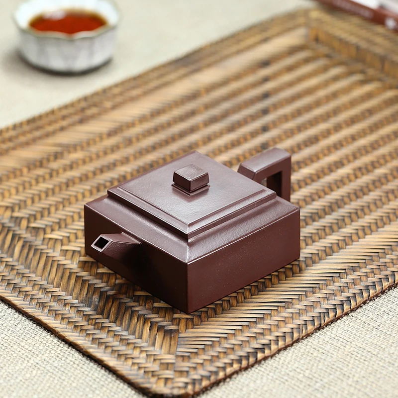 

★purple clay teapot pure handmade old purple clay Fangshan Yishi teapot small square pot tea set for household use