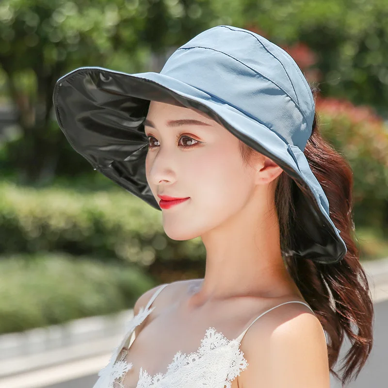 

HT3142 Spring Summer Hat Women High Quality Anti-UV Bow Sun Visor Hat Lady Wide Brim Beach Cap Female Packable Sun Hat Visor Cap