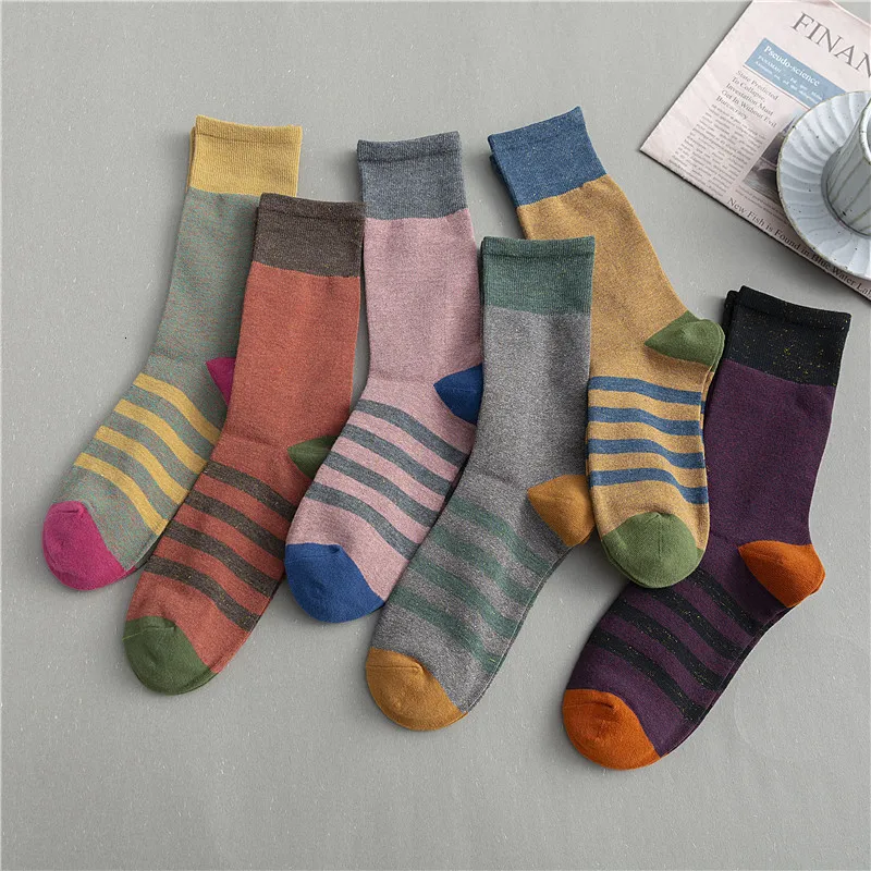 Ins/корейский стиль лоскутные цветные хлопковые полосатые носки женские