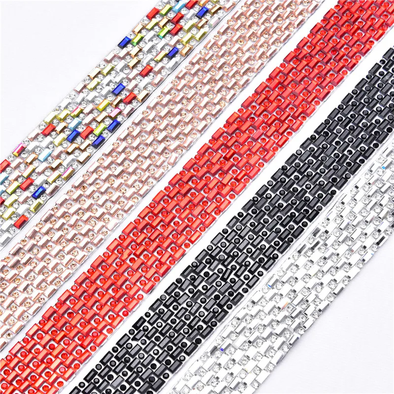 2 ярда прямоугольные черные стеклянные стразы горячей фиксации цепочка отделка