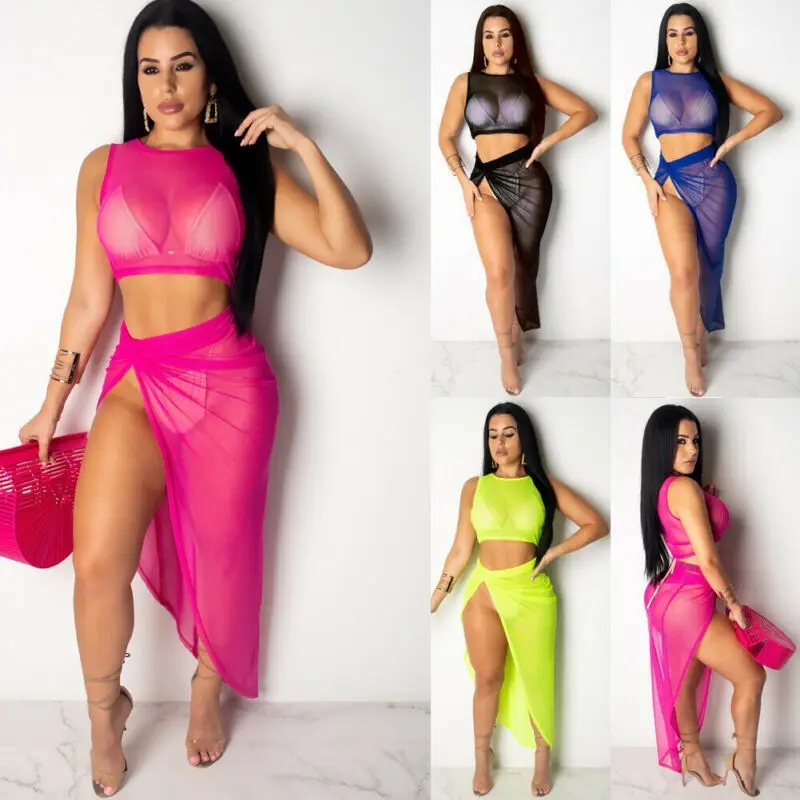 Женский сетчатый укороченный топ юбка с разрезом бикини накидка для купания