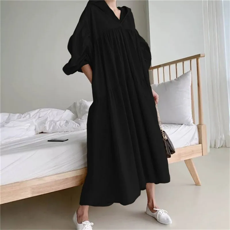 

simple solid hooded long dress elegant fashion casual spring outgoing dress all-match basic outerwear 2021 new female dress