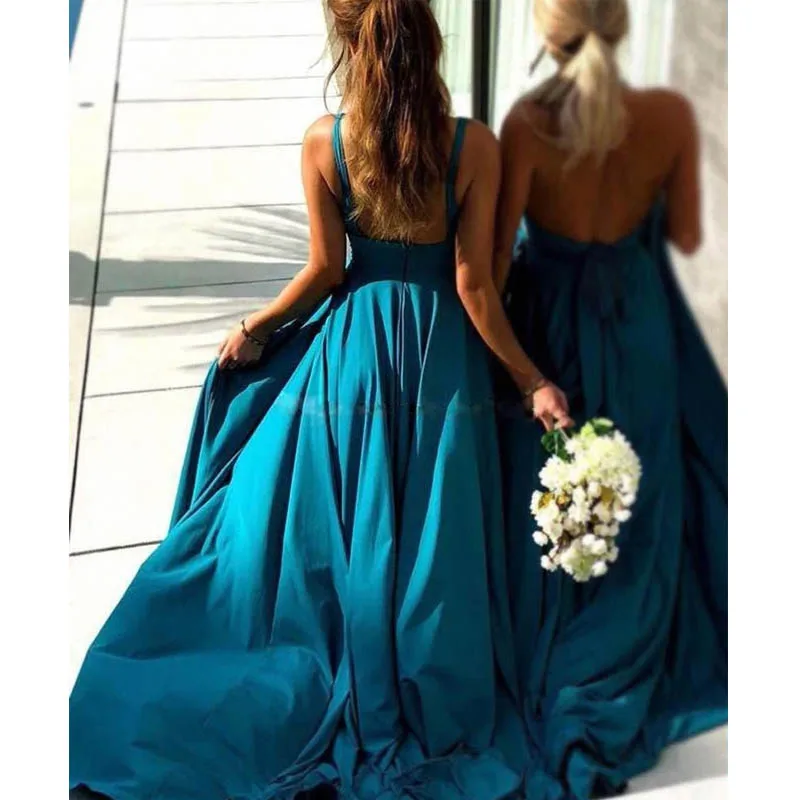 Женское длинное платье с V-образным вырезом подружки невесты разрезом для