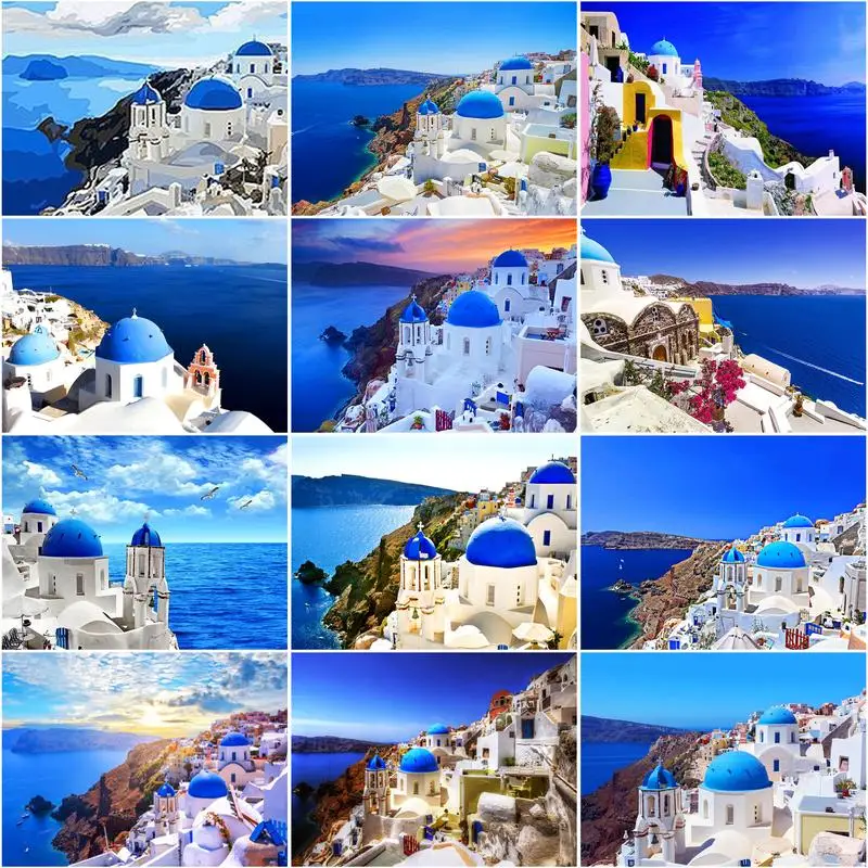 

CHENISTORY Acrylic Diy Painting By Numbers Kits Seascape Landscape Picture Wall Art Handpainted Oil Painting For Home Decors Art
