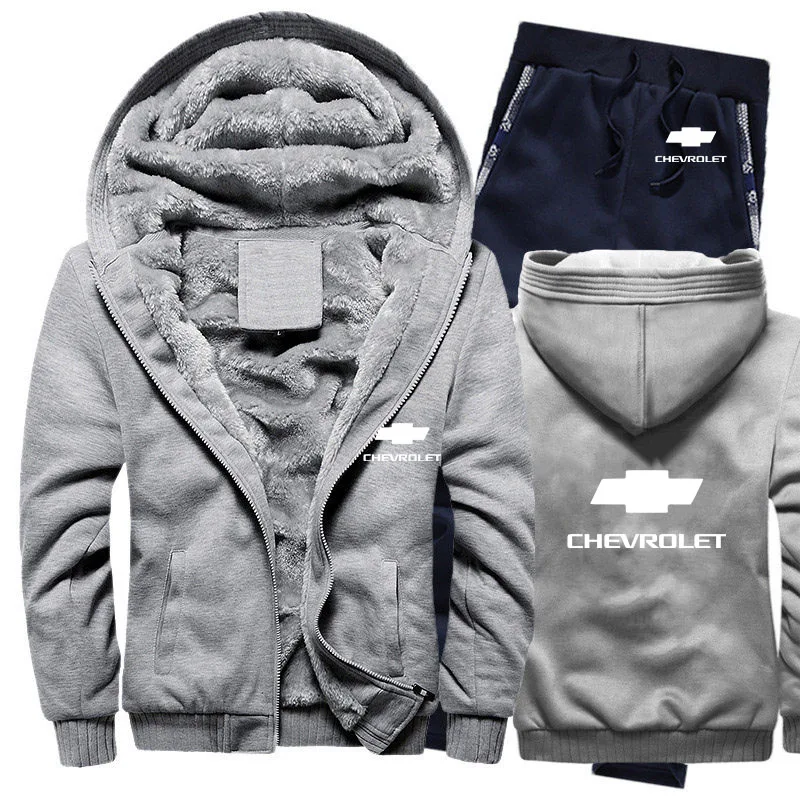

Unisex Winter Men's hoodie Chevrolet Car Logo Casual jackets Thicken Warm Wool Fleece Men's sweatshirt+Pants 2 Piece Set