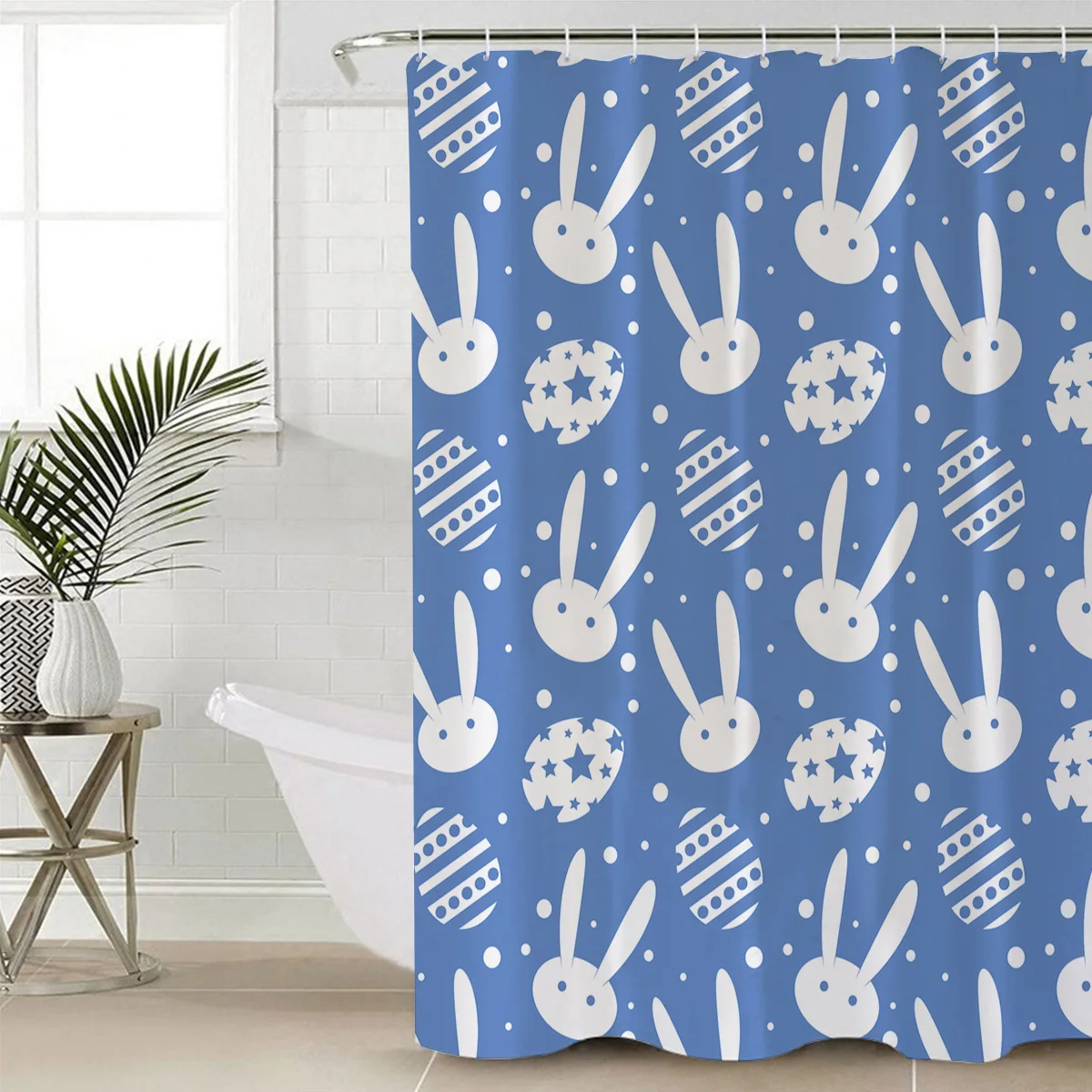 Голубая Пасхальная тема Пасхальный кролик и яйцо узор для ванной занавеска s