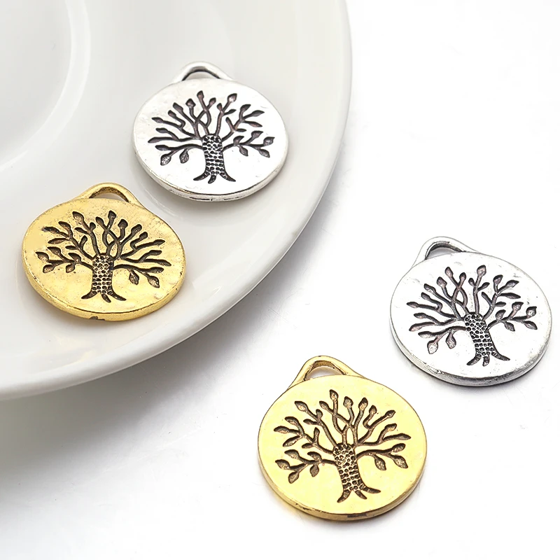

30pcs Tibetan Silver Plated Round Tree Charm Pendant For Jewelry Making DIY Handmade Craft Accessories Bracelet & Bangle Pendant